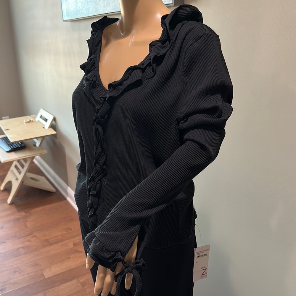 Anthropologie Maeve XL black ruffle long sleeve Henley new with tags